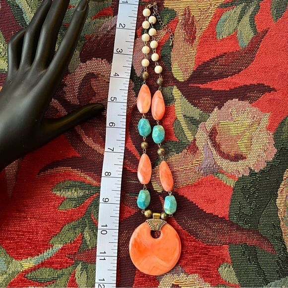 Vintage Faux Coral & Turquoise Statement Necklace - Picture 3 of 6